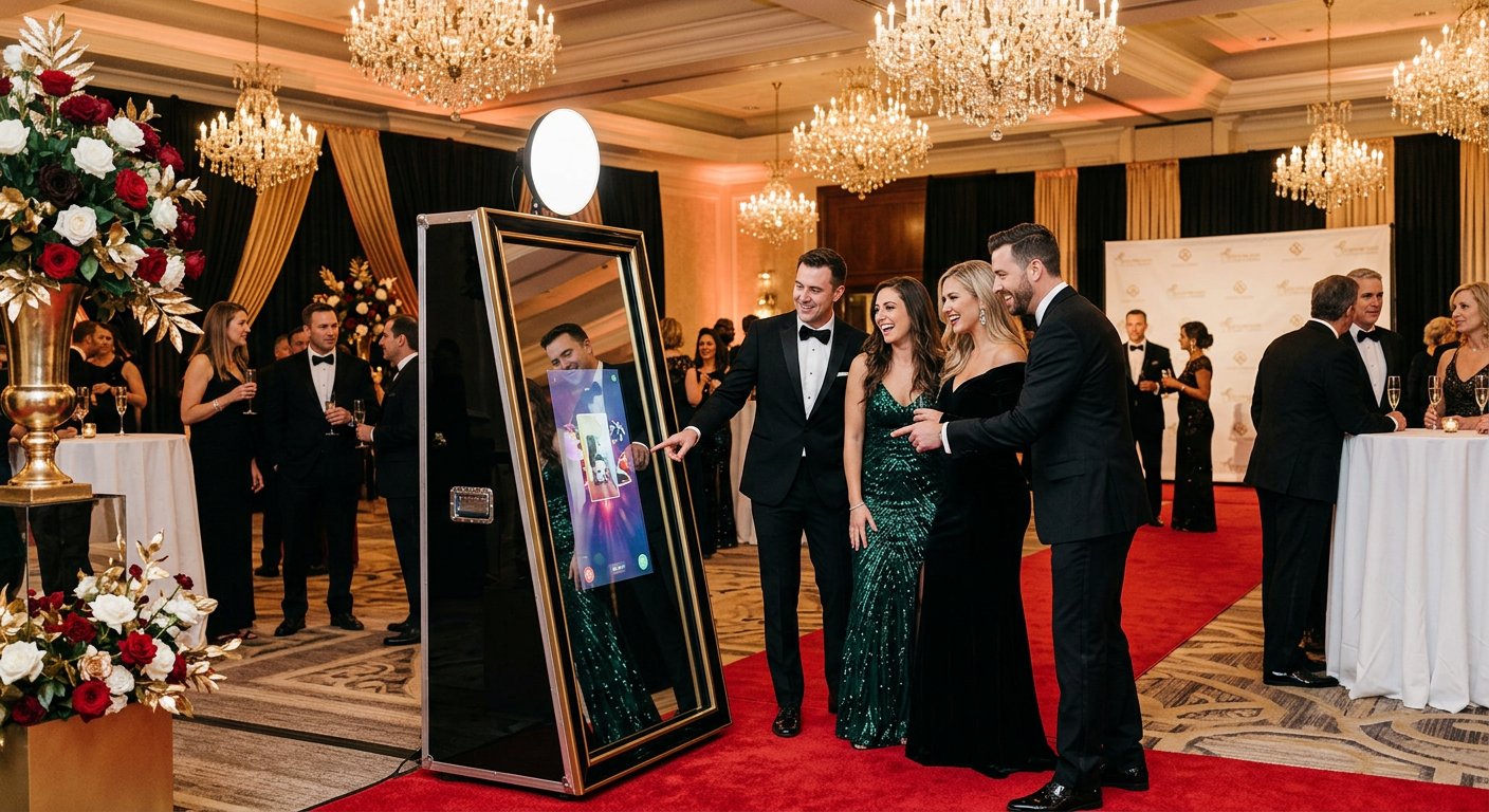 GALA Mirror Photo Booth lighting up an event venue in Southern California